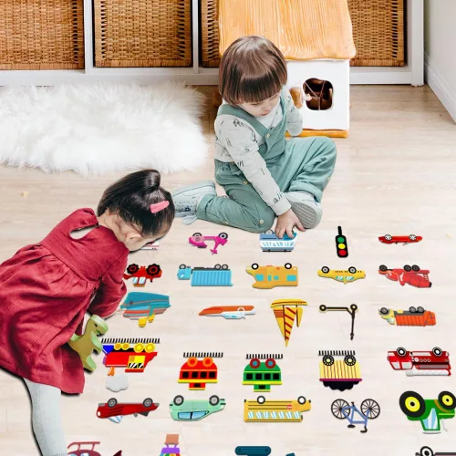 Miniatura 4 de BEUNITONE Juego de 40 piezas de tablero de fieltro de transporte para automóvil, juego de tablero de historia de fieltro colorido para narración