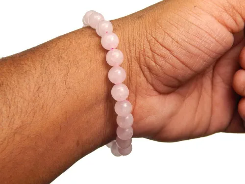 Miniatura 4 de Pulsera de piedras preciosas rosas naturales de 0.315 in con cuentas curativas elásticas para corazón y amor, Gema, Cuarzo