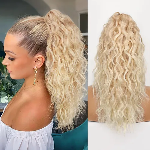 Miniatura 68 de ORSUNCER Extensión de cola de caballo de 18" con pinza rizada, cola de caballo esponjosa, extensiones de pelo sintético de aspecto natural para mujer