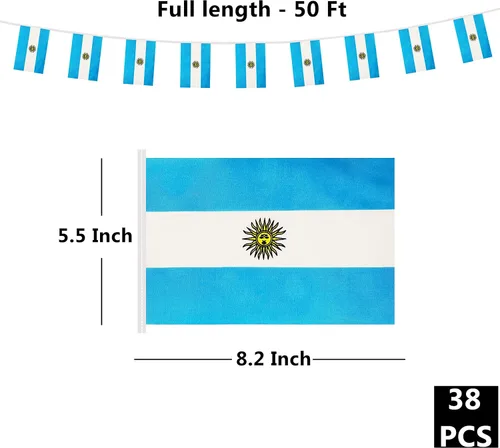 Miniatura 2 de Bandera argentina de 50 pies con cadena de bandera argentina, mini bandera argentina pequeña, para decoración de fiestas, tiendas y bares