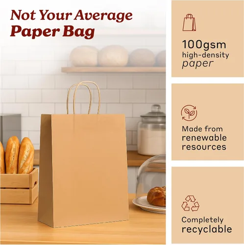 Miniatura 4 de PTP - 250 bolsas de mano para regalo, de papel, Kraft Perfectas para cumpleaños, bodas, vacaciones y toda ocasión Colores blanco o natural