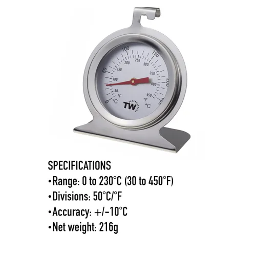 Miniatura 6 de Thermometer World Termómetro de horno para hornos eléctricos y de gas, medidor de temperatura del horno, termómetro sin enjuague en el horno, acero