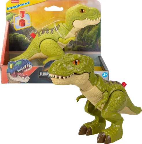Fisher-Price Imaginext Figura de acción de dinosaurio del mundo jurásico con movimiento activado por niños, juguete de Tiranosaurio Rex de 20 cm