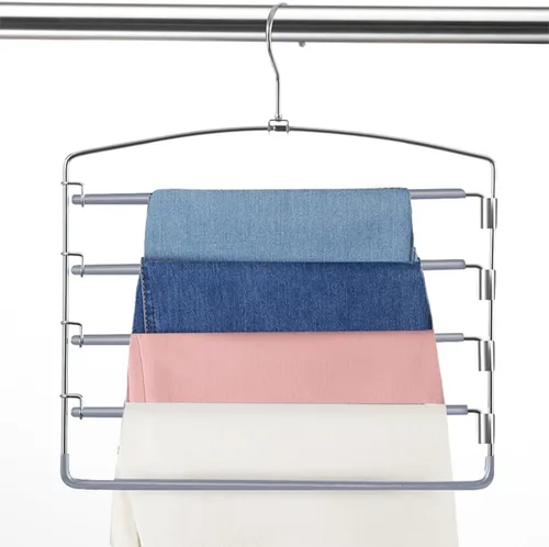 FeeraHozer Perchas para pantalones que ahorran espacio, paquete de 3 unidades, antideslizantes, 5 capas, multifuncionales, estante para pantalones,