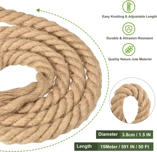 Miniatura 2 de uxcell Cuerda de yute natural, 1-1/2 pulgadas x 50 pies de grosor, cuerda de manila trenzada multiusos para tira y afloja, hamaca, escalada