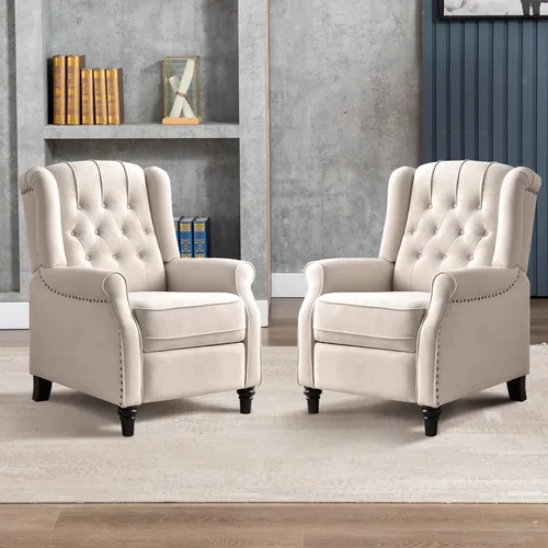 Miniatura 7 de EBELLO Silla reclinable con respaldo de empuje, silla decorativa de tela, reclinable con decoración de remaches, respaldo con botones, sillón