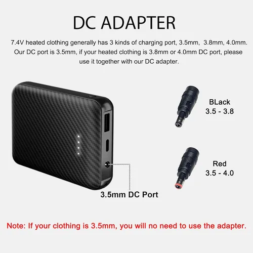 Miniatura 4 de Chaleco calefactable de 7.4 V 7.2 V chaleco calefactado, paquete de baterías, 5 V2 A, recargable, 10000 mAh, batería para chalecos con calefacción