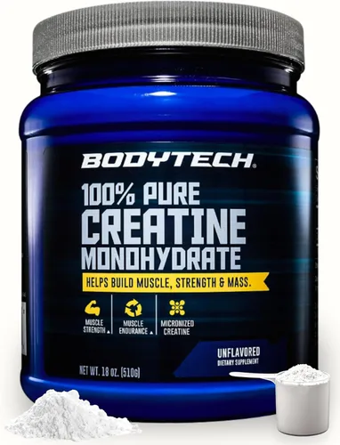 BODYTECH Polvo de Monohidrato de Creatina 100% Puro - Micronizado para Máxima Absorción - Apoya la Fuerza Muscular y Potencia - Sin Sabor (18 oz,