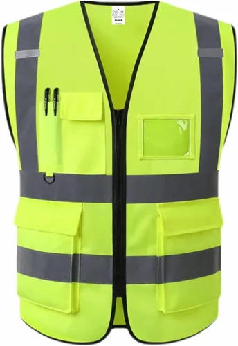 XIAKE Chaleco de seguridad reflectante de alta visibilidad con 5 bolsillos para hombres y mujeres, chaleco de construcción de trabajo