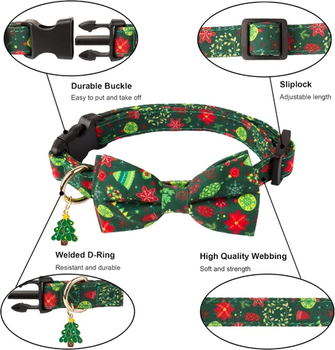 Miniatura 5 de ADOGGYGO Collares de Navidad para Perros con Corbatín, Collar Ajustable de Navidad para Mascotas con Corbatín Rojo Verde, Collares de Navidad