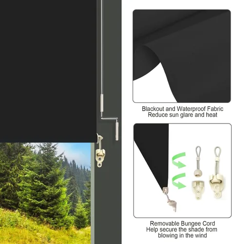 Miniatura 3 de ZY Blinds Persianas opacas para exteriores, sin cordones, de tela negra impermeable, para exteriores, protección contra la luz solar, pantalla