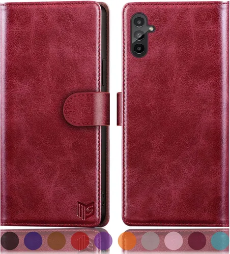 SUANPOT Funda tipo cartera para Samsung Galaxy A13 5G con bloqueo RFID, tarjetero de crédito, funda protectora de piel sintética con tapa para Rojo
