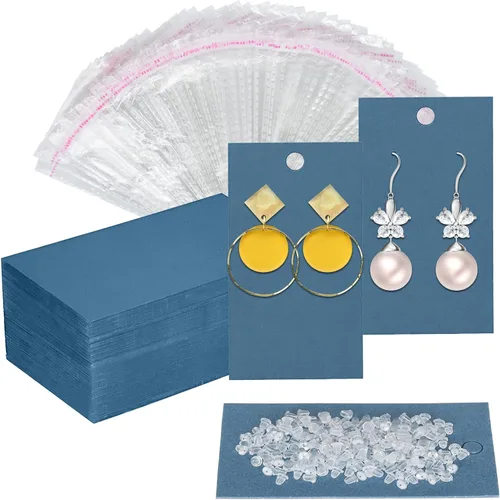 Miniatura 10 de Twavang Juego de portatarjetas para aretes, 100 tarjetas de exhibición de aretes de papel kraft, 100 pares transparentes de aretes con 100 bolsas
