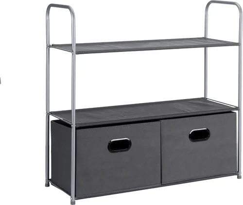 Amazon Basics Organizador de armario independiente con cubos de tela, cajones y 3 estantes, fácil de montar, gris, 32.7 x 12.2 x 31 pulgadas
