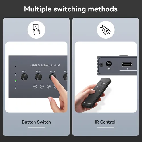 Miniatura 6 de Selector de interruptor USB 3.2 4 computadoras comparten 1 USBC y 3 dispositivos USBA 10Gbps interruptor USB de 4 puertos para compartir teclado