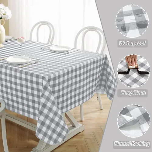 Miniatura 3 de SASTYBALE Mantel rectangular de vinilo a cuadros con reverso de franela, 52 x 70 pulgadas, impermeable, mantel de plástico para comedor, fiesta