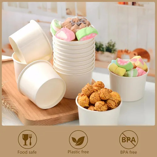 Miniatura 4 de 200 unidades, Tazas de papel para helado de 4 onzas, Tazas de yogur congelado, Cuencos de postre, Suministros para postre congelado (Blanco)