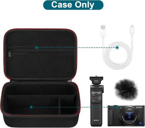 Miniatura 2 de Canboc Estuche de Transporte para Cámara Sony ZV-1F/ ZV-1/ ZV-1 II Vlog Cámara Digital y Kit de Accesorios para Vlogger Trípode, Bolsa de Negro