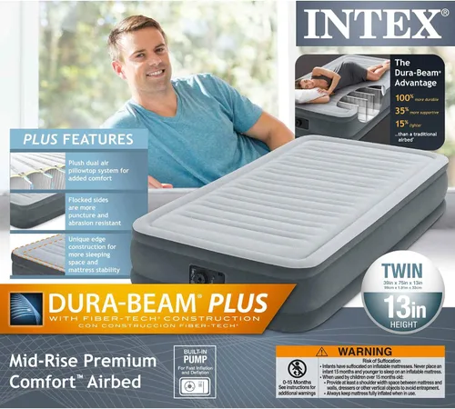 Miniatura 6 de Intex Recreation 67765E Comfort - Cama de aire Dura-Beam de tiro medio con bomba eléctrica incorporada, altura de la cama de 13 pulgadas