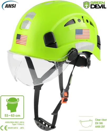 Miniatura 2 de GREEN DEVIL Casco de Seguridad Casco Duro con Visera Correa de Barbilla Ajustable Ligero Ventilado ABS Casco de Trabajo para Hombres y Mujeres Verde