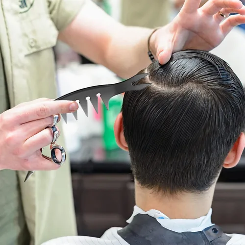 Miniatura 4 de Sieral Juego de 4 peines para peinar el cabello, peines de textura de dientes anchos con cola de doble cara, herramienta de peluquería para hombres
