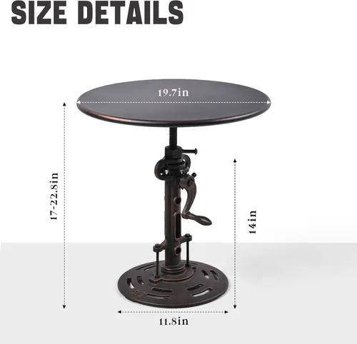 Miniatura 3 de Mesa auxiliar redonda de 19.6 pulgadas, estilo industrial, mesa de té de metal, manivela de mano, mesa auxiliar de altura ajustable para sala