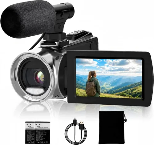 Cámara de video 4K 48MP Vlogging para YouTube con zoom digital de 18 aumentos, pantalla LCD de 3.0" con rotación de 270°, cámara grabadora para