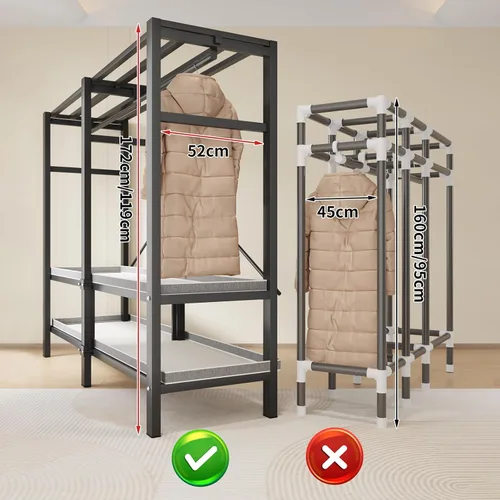 Miniatura 6 de Armario portátil resistente de 49.2 pulgadas con cubierta, sistema de armario ropero de metal cubierto plegable de 1200 libras para ropa, perchero