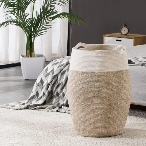 Miniatura 6 de YOUDENOVA - Cesta grande para ropa sucia de cuerda de algodón tejida,canasto de lavandería para el cuarto de lavar o el dormitorio, 25.6 pulgadas