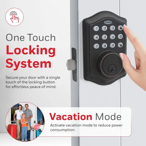 Miniatura 3 de Honeywell Cajas fuertes y cerraduras de puerta – Cerradura de puerta de entrada sin llave con teclado electrónico inteligente – Fácil instalación