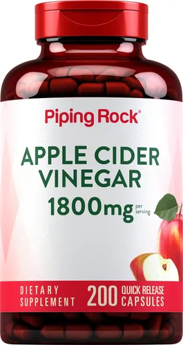 Piping Rock Cápsulas de vinagre de sidra de manzana 1800 mg | 200 píldoras | Fórmula potente | Suplemento ACV para hombres y mujeres | Sin OMG, sin