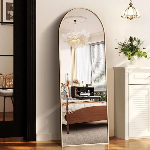 Miniatura 11 de GlasFlength Espejo de longitud completa de 56 x 18 pulgadas con soporte, marco de aleación de aluminio arqueado, de pie, versátil para colgar o Negro