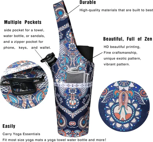 Miniatura 2 de Bolsa de esterilla de yoga impresa a la moda con bolsillo lateral grande y bolsillo con cremallera, bolsa larga de yoga que se adapta a la mayoría