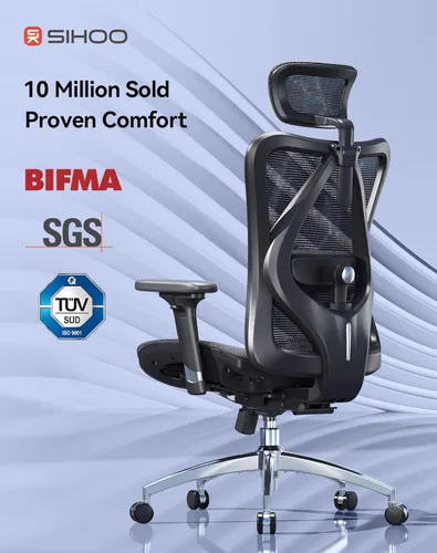 Miniatura 5 de SIHOO M57 Silla de oficina ergonómica de malla, silla de escritorio con respaldo alto para el hogar con reposabrazos 3D, soporte lumbar y Gris