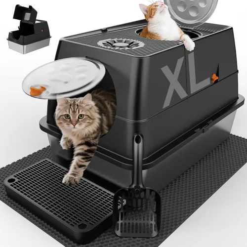 Miniatura 11 de 2PACK Stainless Steel Litter Box with Lid, XL Extra Large Litter Box Enclosed Top Entry Metal Litterbox for Big Cats & Multi-Cats, Easy Cleaning