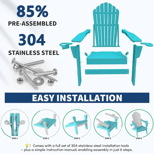 Miniatura 8 de Plawdlik Silla Adirondack plegable de gran tamaño mejorada 2026, silla para hoguera resistente de 380 libras con respaldo extra alto de 37.8