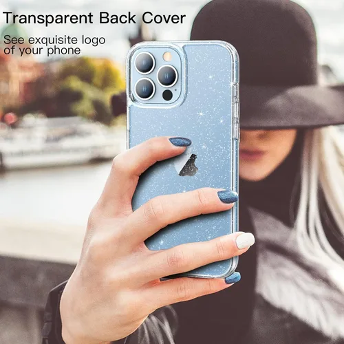 Miniatura 4 de JETech Funda con purpurina para iPhone 13 Pro de 6.1 pulgadas, a prueba de golpes, bonita y brillante para mujeres y niñas (transparente)