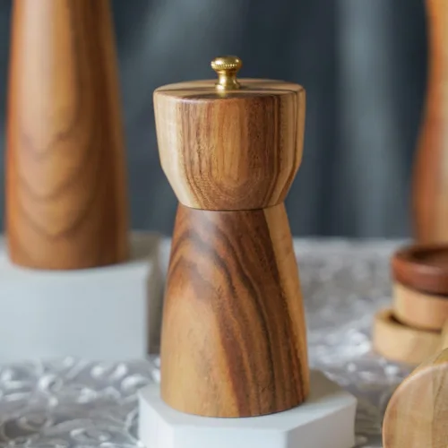 Miniatura 6 de Molinillo de pimienta, molinillo de pimienta con acero inoxidable ajustable, madera de acacia, 5.5 in de altura, diámetro inferior: 2.4 in