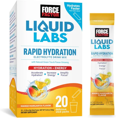 Miniatura 10 de Force Factor Liquid Labs Paquetes de Polvo de Electrolitos—Fruta Tropical—Paquetes de Hidratación para Hacer Agua de Electrolitos, con 5