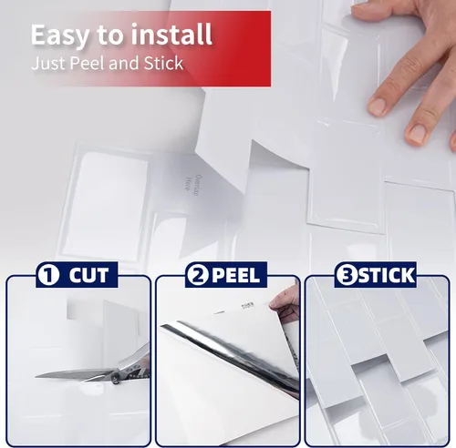 Miniatura 2 de Art3dwallpanels Protector contra salpicaduras blanco brillante, vinilo moderno, autoadhesivo, rayas, acabado brillante, uso en cocina y baño, 12 x