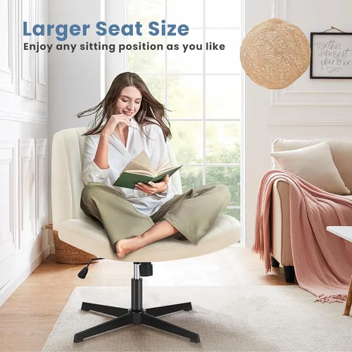 Miniatura 3 de DUMOS Silla de escritorio sin ruedas, silla cruzada ancha con patas cruzadas, silla de tocador de escritorio de oficina, sillas giratorias Beige