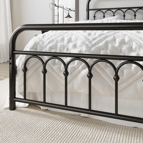 Miniatura 5 de Allewie Marco de cama de plataforma de metal tamaño individual de 14 pulgadas con cabecero/pie de cama curvado de hierro forjado estilo victoriano