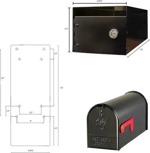 Miniatura 2 de E1-MLBX-LKIT-WHT Buzón de acero galvanizado a prueba de óxido con inserto de bloqueo, pestillo de acero y bandera de aluminio roja, color blanco