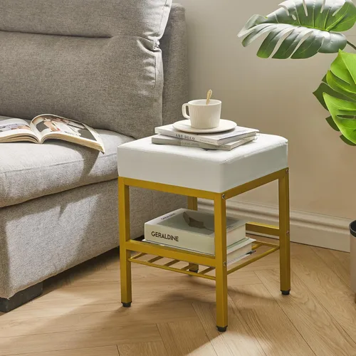 Miniatura 2 de IBUYKE Taburete de maquillaje cuadrado con pies ajustables y espacio de almacenamiento, silla reposapiés, asiento de tocador de PU, multiusos como