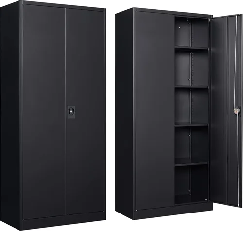 Miniatura 13 de Armario de almacenamiento de metal con 2 puertas, gabinete de almacenamiento de acero con cerradura con 2 puertas y estantes ajustables, gabinete