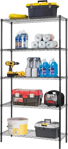 Miniatura 5 de BestOffice Estantería de alambre de 5 estantes ajustables de almacenamiento 14Dx36Wx72H, unidad de estantería de alambre para garaje NSF, estante