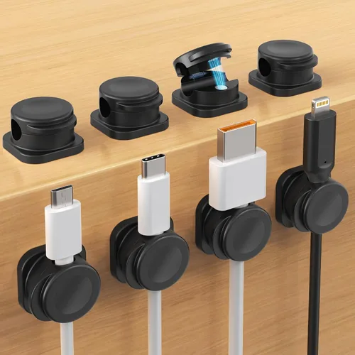 Miniatura 8 de Soporte para cables, paquete de 6 clips magnéticos para organizar cables, organizador de cables para mesita de noche, soporte de cable de carga