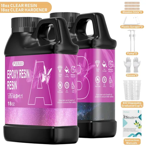 Miniatura 6 de Kit de Resina Epoxy Puduo 36OZ, Resina Epoxy Cristal Clara Recién Formulada, Resina de Arte Fuerte, Sin Burbujas, Anti-Amarilleo, Adecuada para DIY