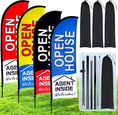 Miniatura 14 de Buryeah Paquete de 4 Banderas de Casa Abierta para Agentes de Bienes Raíces 7x5.4 Pies Letrero de Bandera Tipo Pluma con Asta de Bandera Estaca