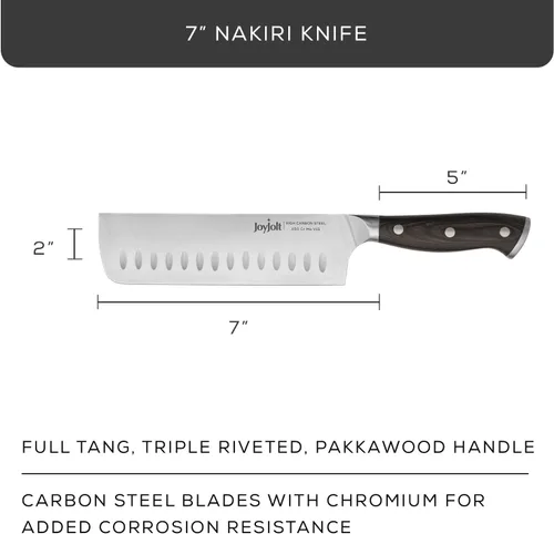Miniatura 3 de JoyJolt Cuchillo Nakiri de 7 pulgadas. Cuchillo de cocina de acero alemán de alto carbono x50 – Cuchillo japonés magnético en caja de regalo.